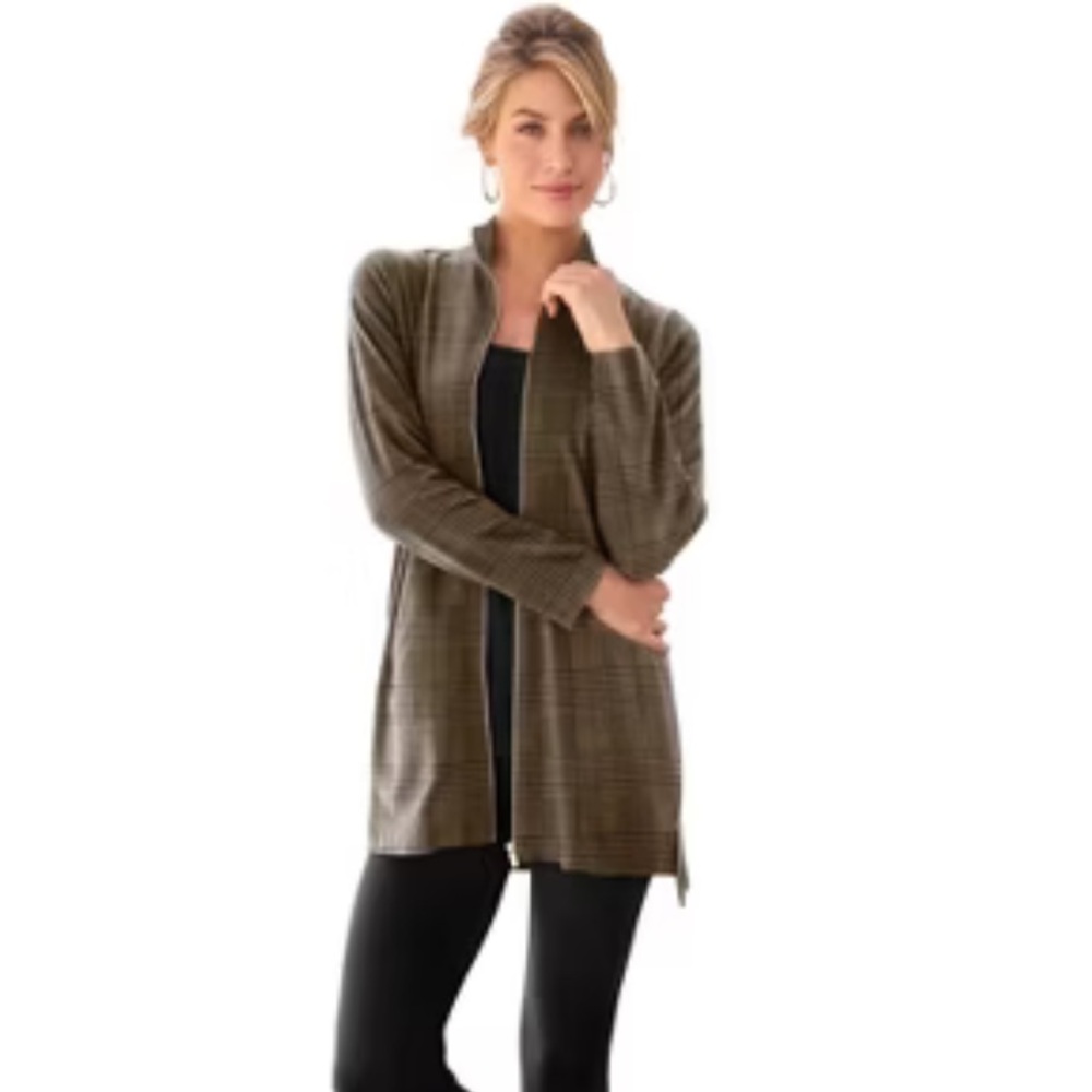Jessica London Brown Plaid Zip-Up Jacket Size 3X New with Tag